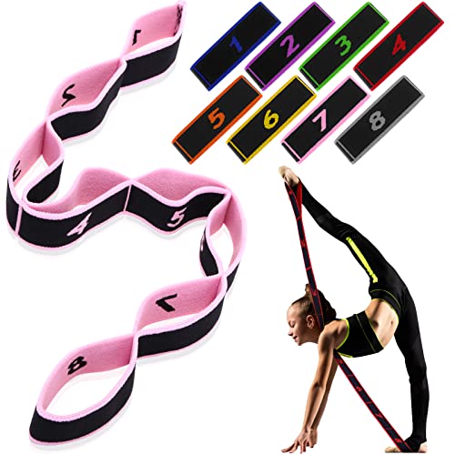 Lenwen 8 Pcs Elastic Yoga Stretching Strap 39.37 Inch Adjustable Multi Loop Stretch Strap Training Dance Stretch Band for Leg Pilates Gymnastics Home Exercise Workout Equipment Adult Children, 8 Color
