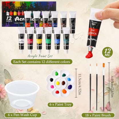Cholemy 6 Set Paint and Sip Kit for Adults 8"x 10" Pre Drawn Canvas Painting with Wooden Easel Acrylic Paint Wash Cup Brushes Palette Apron for Painting DIY Adult's Date Party Supplies (Butterfly) - style: Butterfly