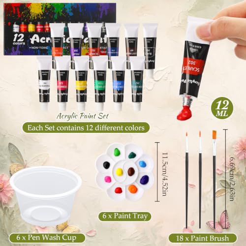 Cholemy 6 Set Paint and Sip Kit for Adults 8"x 10" Pre Drawn Canvas Painting with Wooden Easel Acrylic Paint Wash Cup Brushes Palette Apron for Painting DIY Adult's Date Party Supplies (Butterfly) - style: Butterfly