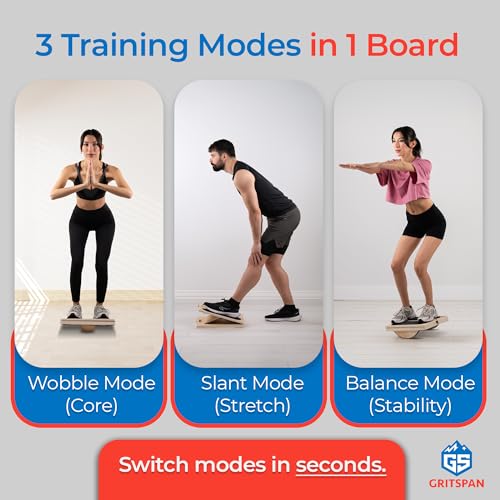 Slant Board for Exercise, 3-in-1 Wooden Calf Stretcher, Rocker Balance Board and 360° Wobble Board, 5 Adjustable Angles, Anti-Slip Surface, Training Poster Included - size: Standard