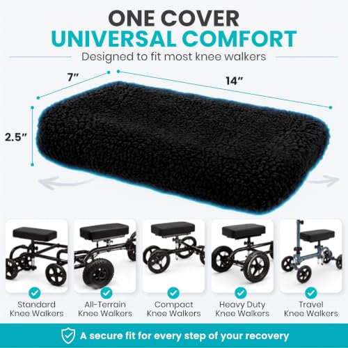 Vive Mobility Knee Scooter Pad Cover - Soft Adult Sheepskin Memory Foam - color: Black