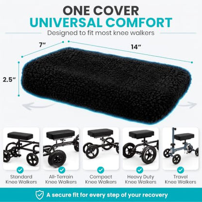 Vive Mobility Knee Scooter Pad Cover - Soft Adult Sheepskin Memory Foam - color: Black