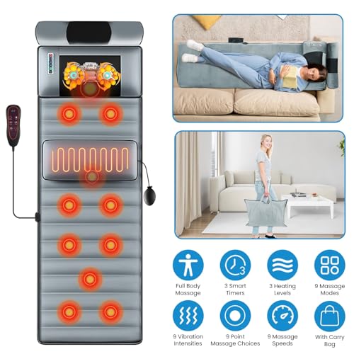 Full Body Massage Mat with Heat, Gifts for Mother Mom, Vibration Massage Pad for Bed, 10 Vibration Motors 3 Timers, Back Mattress Chair Pad with Neck Massager Lumbar Pillow - size: 68.9x14.57x8.57in