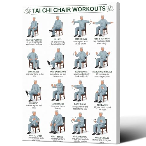 Tai Chi Chair Workouts Poster, Senior Seated Exercise Guide, Gentle Chair Yoga Print for Elderly Fitness, Home Gym & Physical Therapy - color: colorful02, size: 40X60cm UnFramed