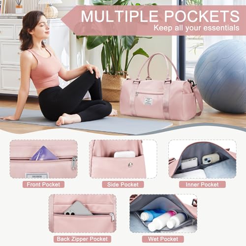 Gym Bag for Women Men with Shoes Compartment,Sports Duffle Bag Personal item travel Duffel Bags Tote Bag Small Carry on Weekender Overnight Bags Workout Dance Bag Hospital Holdalls Pink - color: A4-Pink