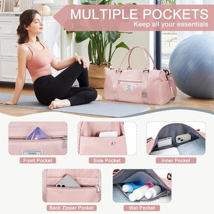 Gym Bag for Women Men with Shoes Compartment,Sports Duffle Bag Personal item travel Duffel Bags Tote Bag Small Carry on Weekender Overnight Bags Workout Dance Bag Hospital Holdalls Pink - color: A4-Pink