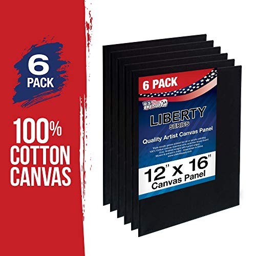 U.S. Art Supply 12 X 16 Inch Black Art Canvas Board Panels 6 Pack - 8 Ounce Heavyweight Cotton Acid Free Canvases for Painting Acrylics and Watercolor (1 Case of 6 Single Canvas Painting Panels) - size: 12" x 16"