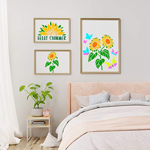 Tenare 9 Pieces Reusable Painting Stencil Plastic Paint Stencils Summer Pattern Drawing Templates Reusable Craft for Painting(Sunflowers) - style: Sunflowers