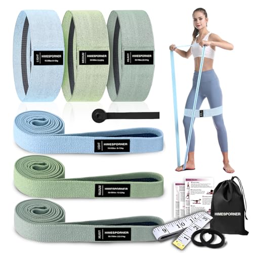 HIMESPORNER 9 PCS Fabric Resistance Bands Set for Working Out - color: Blue and Green