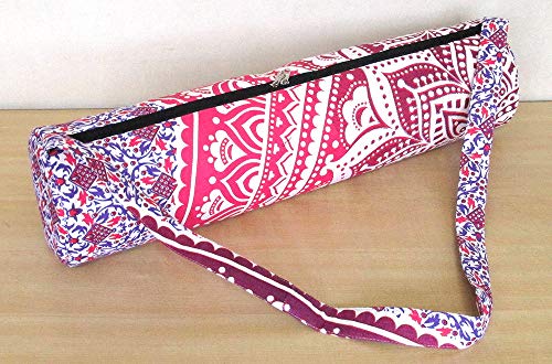 INDIAN CRAFT CASTLE ICC Yoga Mat Bag Carrier Full-Zip Exercise Yoga Mat Carry Bag for Women Men with Multi-Functional Storage Pockets and Adjustable Shoulder Strap 26X6 Inches - style: Pink Ombre Half