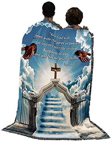 Heaven's Gate 2 Blanket - God Will Open Wide The Gates of Heaven - Scriptures 2 Peter 1:11 Blanket - Sympathy Bereavement Gift Tapestry Throw Woven from Cotton - Made in the USA (72x54) - color: Gate 2, size: 72" x 54"