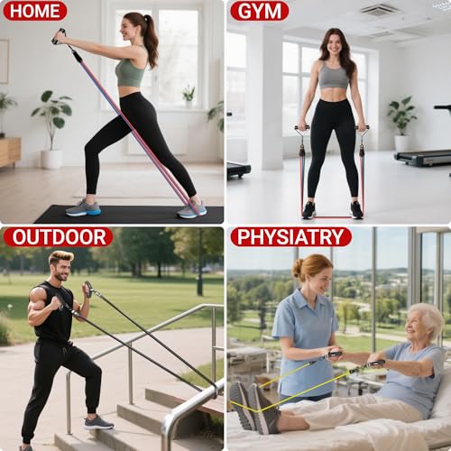 READAEER Resistance Bands, 10-150 LBS Exercise Bands with Handles, Ankle Straps & Door Anchor, Adjustable Workout Bands for Full Body Strength Training, Home, Gym & Travel - size: 25-300LBS
