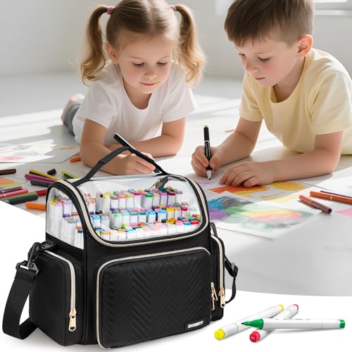 Marker Organizer Case for 200+ Markers,Travel Marker Storage Bag with Dividers,Marker Organizer Holder for Paint Brushes,Colored Pencils and Other Art Supplies,Bag Only,Black - color: Black