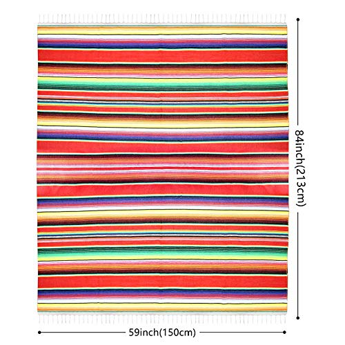 Hxezoc 59 x 84 Inch Mexican Blanket Striped Tablecloth Large Square Fringe Cotton Mexican Serape Tablecloth for Mexican Party Wedding Decorations Outdoor Table Cover (Red) - color: Red, size: 59 x 84 Inch