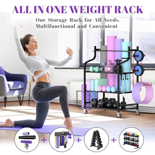 Mythinglogic Home Gym Rack for Dumbbells, Yoga Mats and Workout Equipment - color: Black