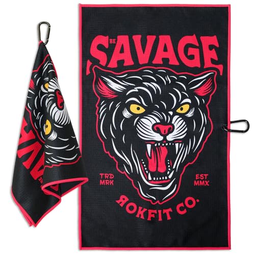 RokFit Gym & Golf Towel – Multi-Use, Quick-Dry, Durable Utility Towel with Bold Graphic and Carabiner Clip (Be Savage) - color: Be Savage