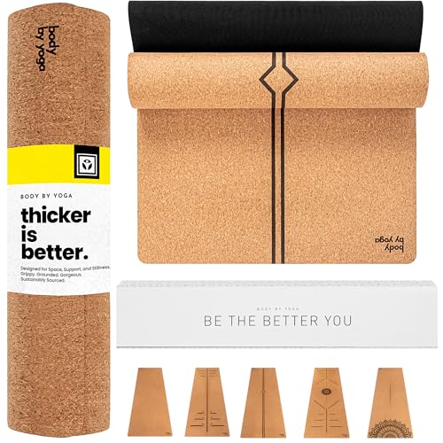 Luxury Cork Yoga Mat - Non Slip, Extra Thick Grip. Thicker, Longer, and Wider for More Comfort and Support. Tough Enough For Hot Yoga. Natural, Non Toxic, and Eco Friendly. Optional Alignment Lines. - color: Jetsetter, size: Extra Thick 80" x 26" x 0.26"