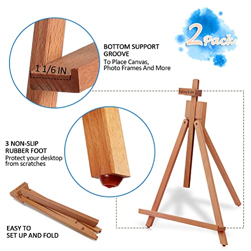 2 Pack Beechwood 25’’ Tabletop Easel Display Stand Set for Painting | Holding Canvas Up to 22 1/2 Inches High, Artist A-Frame Tripod with Rubber Feet, Portable Photo and Sign Holder - size: 2 Pack