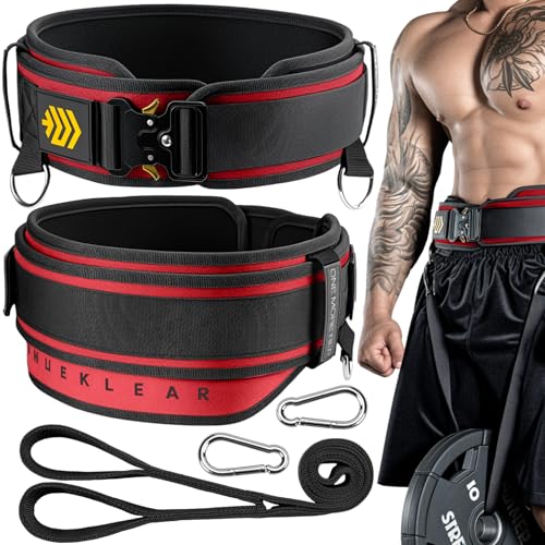 MANUEKLEAR 2-in-1 Weightlifting Belt & Dip Belt with 36.7 IN Rope, Double-Layer Weight Lifting Belts, Powerlifting Gym Weighted Belt for Pull Up Squat - color: Vibrant Red, size: L(34-37in)