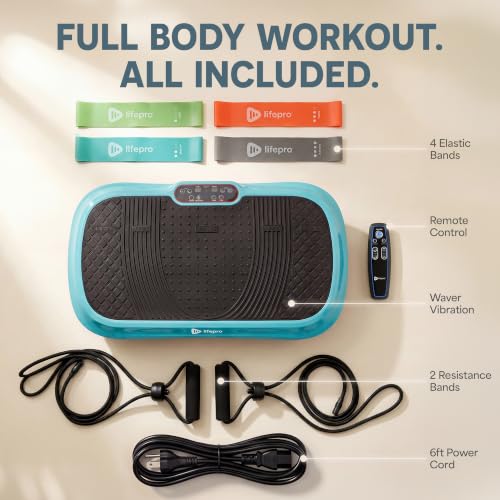 Lifepro Waver Vibration Plate Exercise Machine with 99 Speeds & 10 Presets | Resistance Bands, Non-Slip Surface, 330 lbs Capacity — Vibration Plate for Lymphatic Drainage, Body Toning, Full-Body Workout - color: Teal