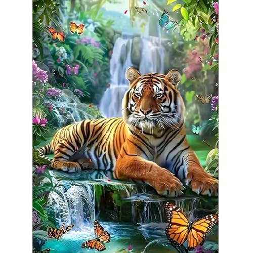 Tiger Diamond Art Kits for Adults,5D Full Drill Waterfall Landscape Butterfly Dimond Paintings Kits for Adults Beginner,DIY Animals Diamond Dots Arts and Crafts Kits,for Home Decor 12 X 16 inch - color: GM8851
