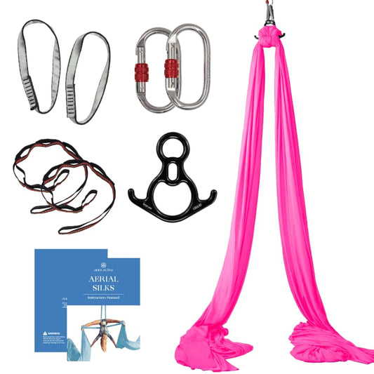 Aerial Silks Starter Kit, 9 Yards, Aerial Yoga Hammock, Hardware - color: Hot Pink