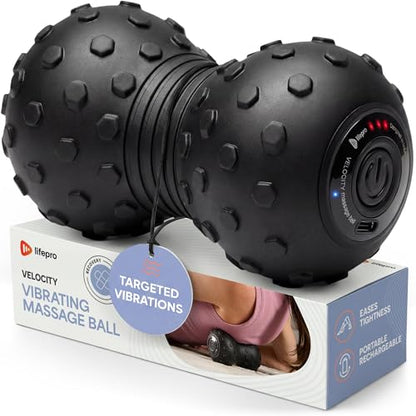 LifePro Velocity Vibrating Peanut Massage Ball with 4-Speed Vibration Modes | Rechargeable, Auto Shutoff, LED Battery Indicator — Double Lacrosse Ball for Deep Tissue Massage, Back, Waist & Feet Wellness - color: Black