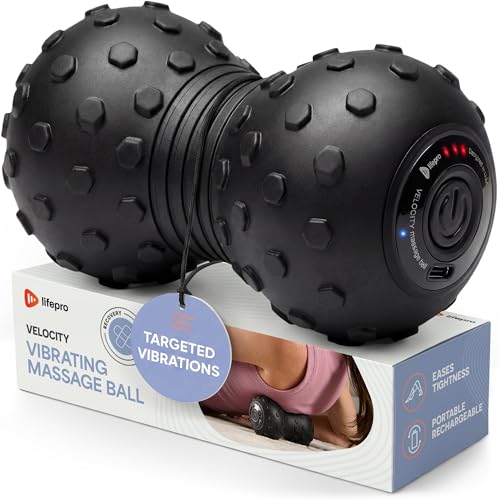 LifePro Velocity Vibrating Peanut Massage Ball with 4-Speed Vibration Modes | Rechargeable, Auto Shutoff, LED Battery Indicator — Double Lacrosse Ball for Deep Tissue Massage, Back, Waist & Feet Wellness - color: Black