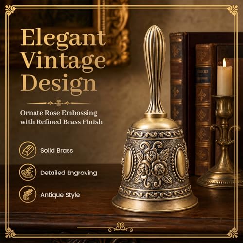 DomeStar Vintage Brass Hand Bell – Loud Call Bell for Bedside, Dinner, Wedding, Christmas & Holiday Party - color: Brass