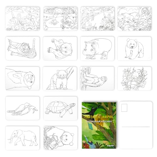 Watercolor Postcards 32 Sheets 4x6 inch 140lb/300gsm Watercolor Coloring Cards Pure Cotton Paper Post Cards Art Supplies for Painting DIY Mailing Invitations Greeting (Animals)