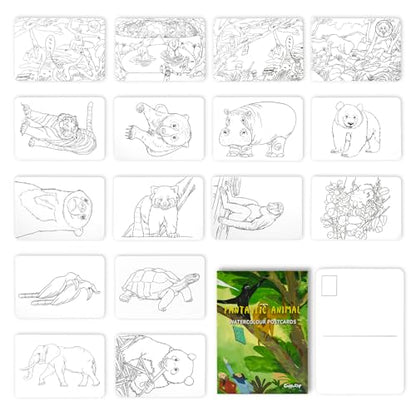 Watercolor Postcards 32 Sheets 4x6 inch 140lb/300gsm Watercolor Coloring Cards Pure Cotton Paper Post Cards Art Supplies for Painting DIY Mailing Invitations Greeting (Animals)