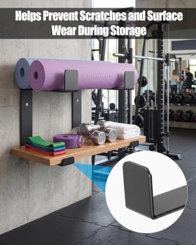 Yoga Mat Wall Mount Rack, Adjustable Steel Storage Holder w Protective Pad | Wall Mounted, Adjustable Hooks, Steel Construction, Felt Protection, Foam Roller Storage, Easy Install