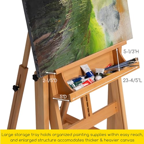 MEEDEN Enlarged Heavy-Duty H-Frame Easel: Artist Solid Beech Wooden Studio Easel - Professional Painting Art Easel Stand with 4 Lockable Wheels & Leveling Bolts - Hold Canvas up to 86" H - color: Natural, size: X-Large