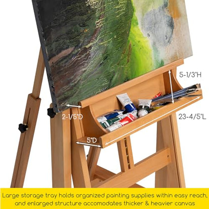 MEEDEN Enlarged Heavy-Duty H-Frame Easel: Artist Solid Beech Wooden Studio Easel - Professional Painting Art Easel Stand with 4 Lockable Wheels & Leveling Bolts - Hold Canvas up to 86" H - color: Natural, size: X-Large