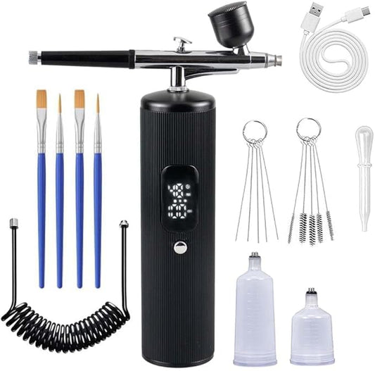 48PSI High-Pressure Airbrush Kit with Compressor, 0.3mm Nozzle & 4000mAh Battery - Handheld Portable Spray Gun for Nail Art, Makeup, Painting, Graffiti, Cake Decorating,Model Coloring (Black) - color: Black