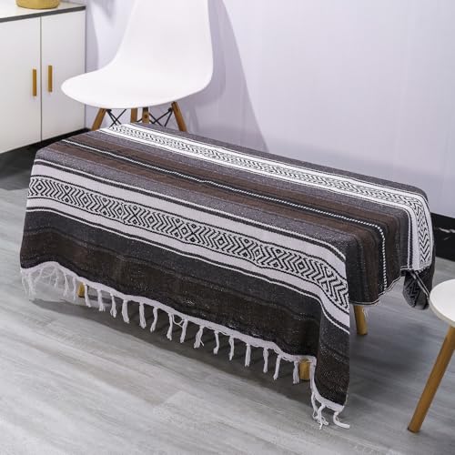 Airooglee 69" L x 51" W Large Mexican Blanket - Perfect as Yoga Outdoor Beach Serape Picnic Camping Blanket, Woven Blanket, Boho Home Décor - Grey - color: Grey