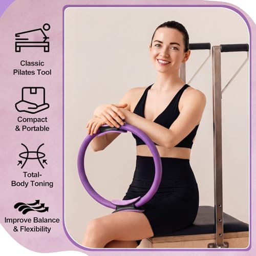 12 Pcs Pilates Rings 14 Inch and 12 Inch Exercise Ring Magic Circle Yoga Ring Lightweight Flexible Workout for Fitness Training Physical Therapy Full-Body Toning and Shaping - color: Black,Purple
