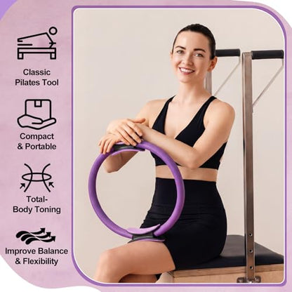 12 Pcs Pilates Rings 14 Inch and 12 Inch Exercise Ring Magic Circle Yoga Ring Lightweight Flexible Workout for Fitness Training Physical Therapy Full-Body Toning and Shaping - color: Black,Purple