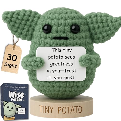 Star Wars Gifts | Handmade Baby Yoda Positive Crochet W/ 30 Fun Affirmations | Gift for Birthday, Emotional Support | Starwars Birthday Decorations for Men, Women | Star Wars Office Desk Decor - color: Baby Yoda