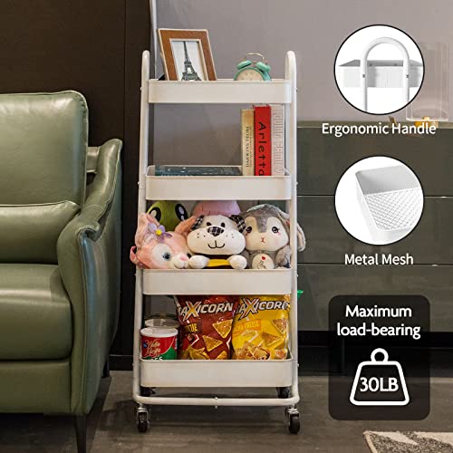 elabo 4-Tier Rolling Cart with Wheels, Metal Storage Services Cart, White - color: White