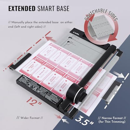 CARL Professional Rotary Paper Cutter with Clear Window – 12" Trimmer with Metal Base, Magnetic Guide, Calibrated Extension – Precise Paper, Label, Photo & Craft Cutting Tool - size: 12-inch