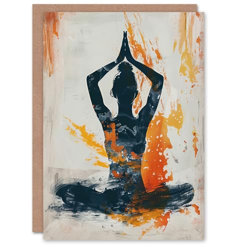 Artery8 Abstract Painting Woman in Yoga Pose Orange Greeting Birthday Card Him Her All Blank