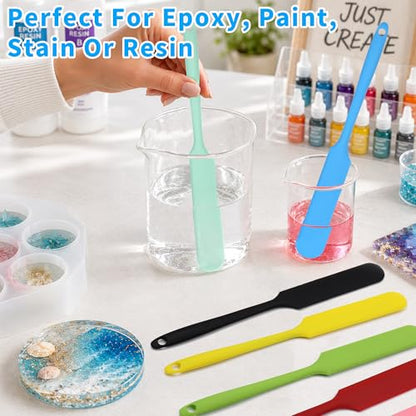 8 PCS Silicone Spatulas Stick, Reusable Epoxy Silicone Stir Sticks | Paint Stir Sticks for Mixing Resin Waxing Liquid Arts Facial Mask DIY (8 Colors)