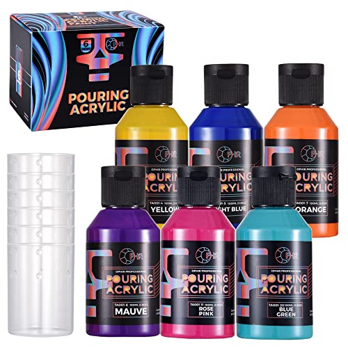 OPHIR 6 Classic Color Acrylic Pour Paint Kit for Fluid Painting | Smooth-Flow Paint Works With Canvas Painting, Wood Crafts, Glass Decoration and Rock Art Projects - color: Classic Colors Set (6 Bottles)
