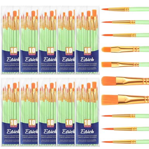 ESRICH Paint Brushes Set,10 Packs 100 Pcs Acrylic Paint Brush | Acrylic Oil Watercolor, Face Nail Art, Miniature Detailing,Rock Painting, Painting Artist Professional Kits, Green - color: Green, size: 100