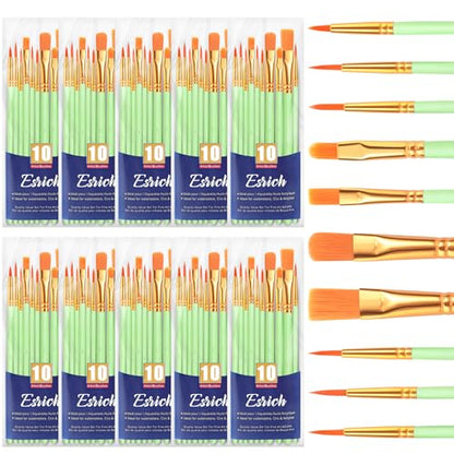 ESRICH Paint Brushes Set,10 Packs 100 Pcs Acrylic Paint Brush | Acrylic Oil Watercolor, Face Nail Art, Miniature Detailing,Rock Painting, Painting Artist Professional Kits, Green - color: Green, size: 100