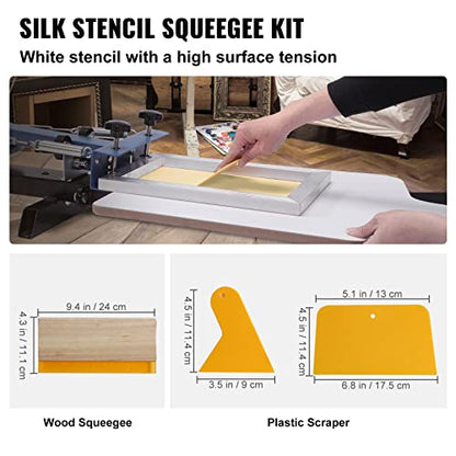 VEVOR Screen Printing Kit, 2 Pieces Aluminum Silk Screen Printing Frames 8x10/10x14in 110 Count Mesh, 2 Tapes and Screen Printing Squeegees and Transparency Films for T-Shirts DIY Printing - size: 8x10/10x14in-2