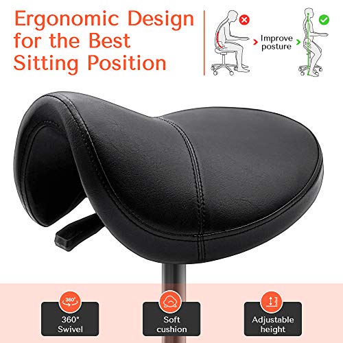 TASALON Wheeled Ergonomic Swivel Saddle Stool, Black