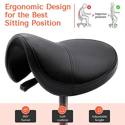 TASALON Wheeled Ergonomic Swivel Saddle Stool, Black