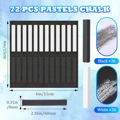 Watersay 72 Pcs Soft Chalk Pastels Set Square Sketch Chalk Soft Pastel for Artists Non-toxic Artist Pastel Sticks for Professional Artists and Art Lovers(Black, White) - color: Black, White